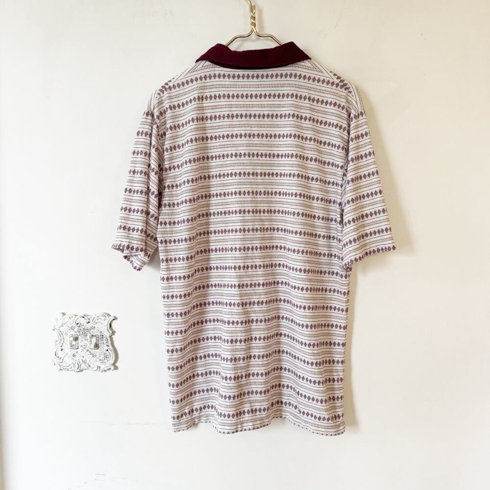 Vintage 80s Classics by Palmland Burgundy Striped Diamond Retro Polo Shirt L - Picture 4 of 6